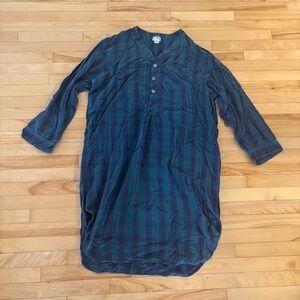 LL Bean Flannel Night Shirt Gown Men's XL Green Blue Tartan Plaid Cotton Vintage